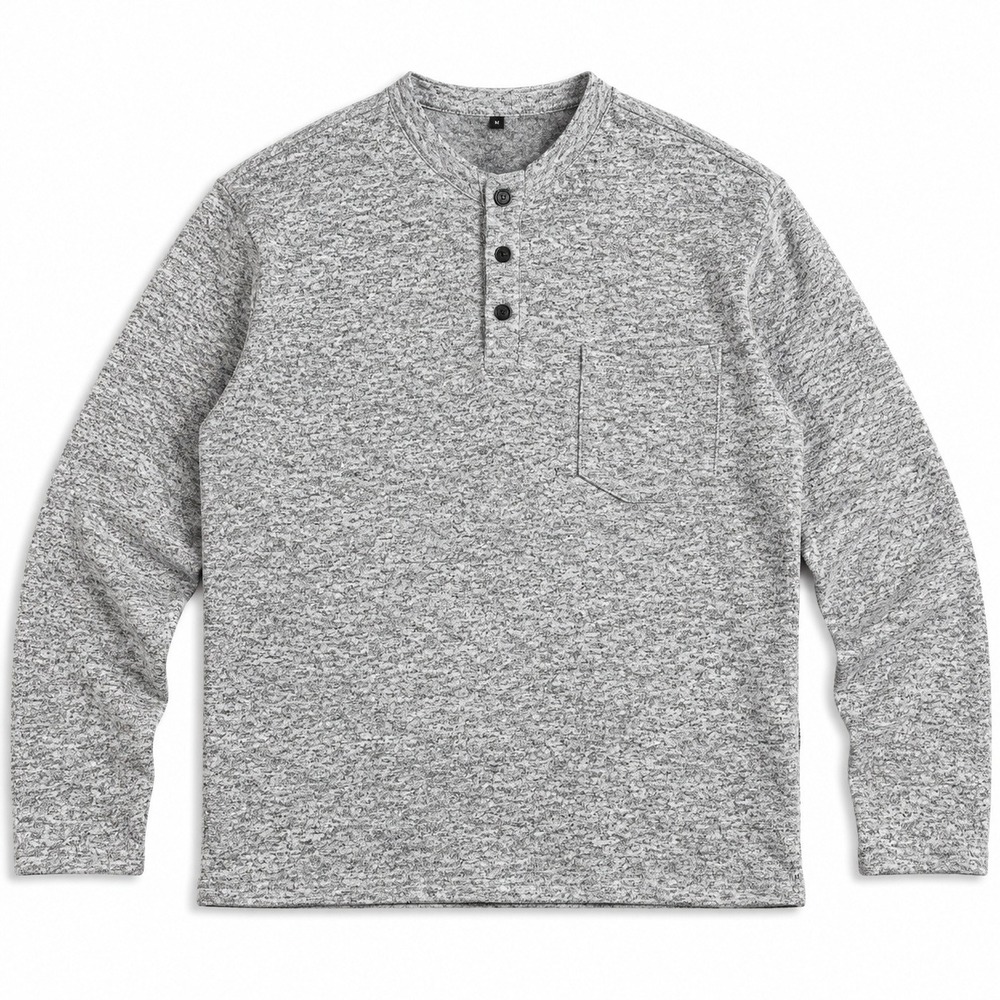 Mens Size M Heather Gray Long Sleeve Henley Shirt Button Neck Chest Pocket